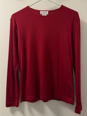 Outline Red Ribbed Knit Long-Sleeve Top Size M Made in Korea